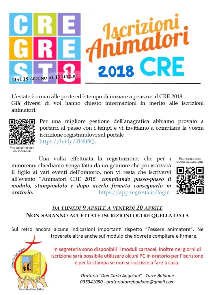 iscrizioni animatore 2018 fronte